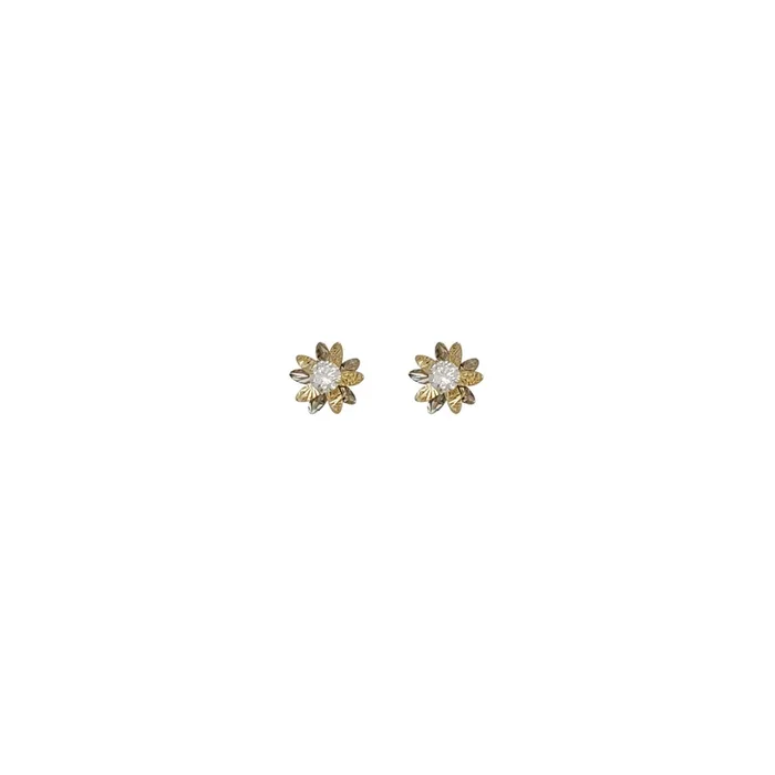 Petaled Flower Zirconia Stud Earrings (14K)