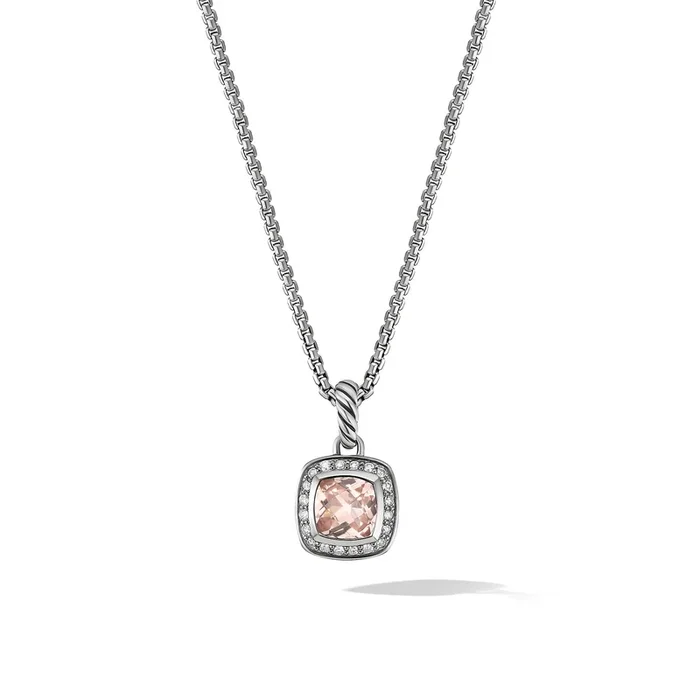 Petite Albion® Pendant Necklace in Sterling Silver with Morganite and Diamonds, 7mm
