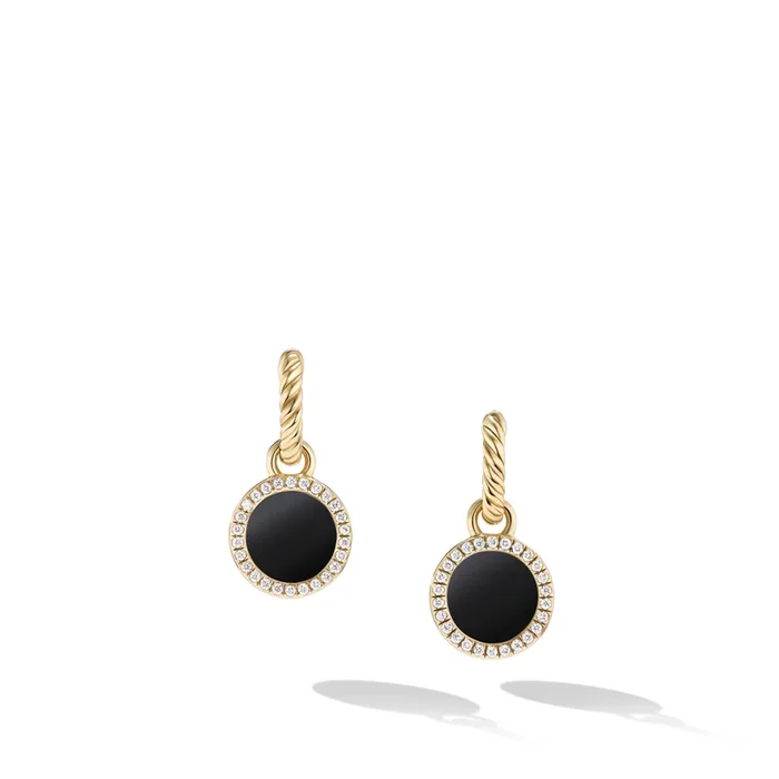 Petite DY Elements® Drop Earrings in 18K Yellow Gold with Black Onyx and Diamonds, 22.6mm