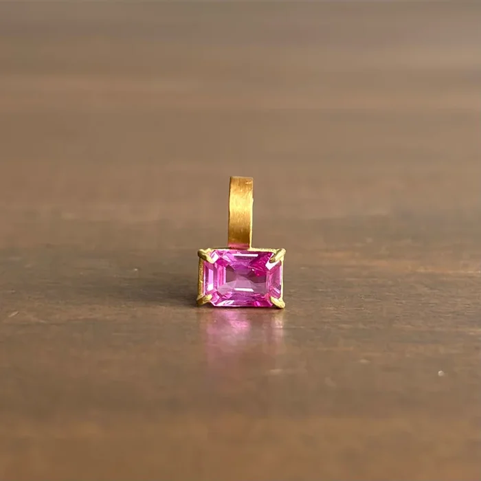 Petite Emerald Cut Pink Sapphire Pendant