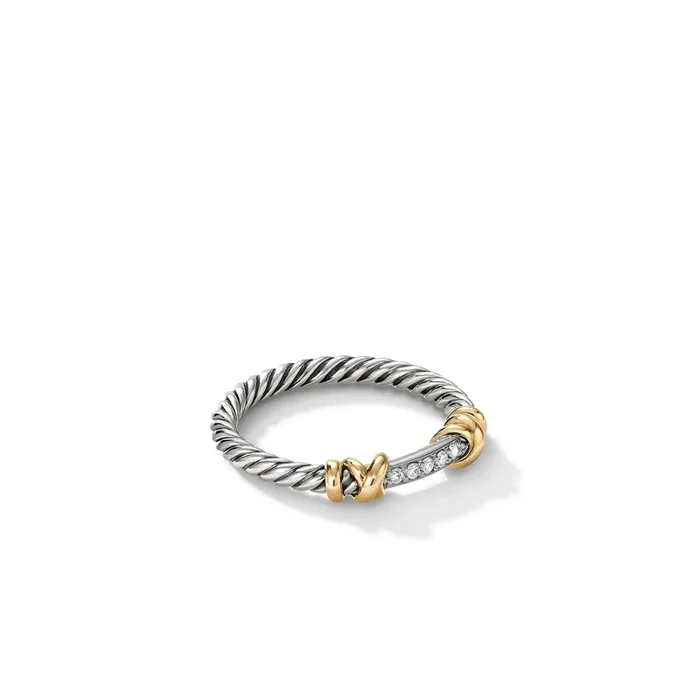 Petite Helena Wrap Band Ring in Sterling Silver with 18K Yellow Gold and Diamonds, 4mm