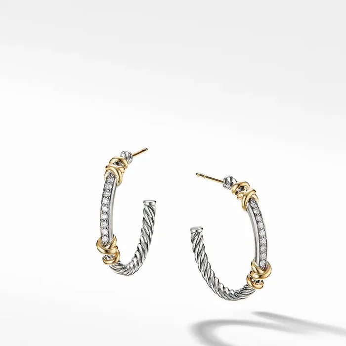 Petite Helena Wrap Hoop Earrings in Sterling Silver with 18K Yellow Gold and Diamonds, 1in