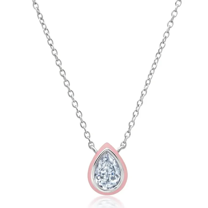 Pink & Platinum Pear Pendant Necklace Finished in Platinum
