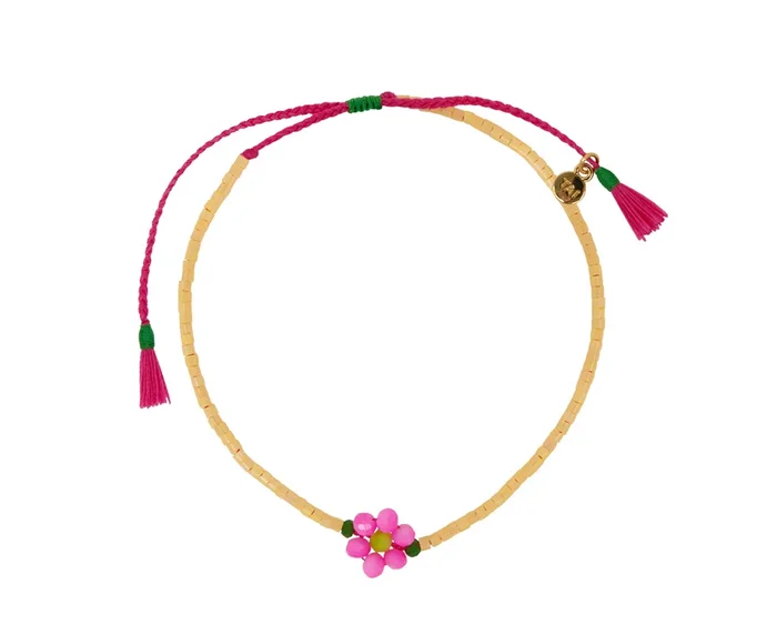 Pink Flower Beaded Bracelet