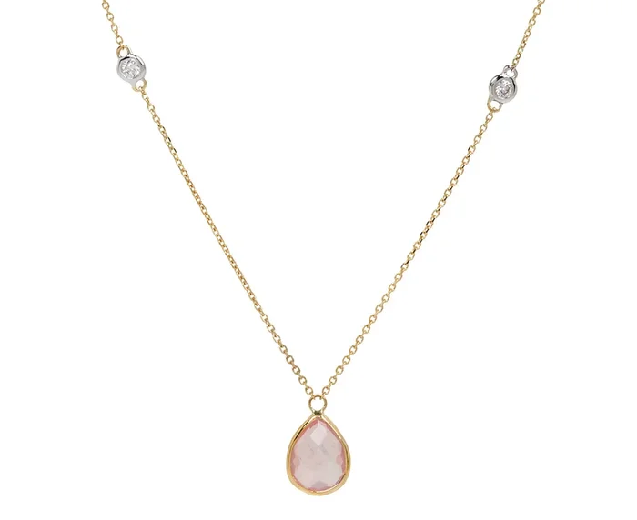 Pink Topaz and Diamond Pendant Necklace