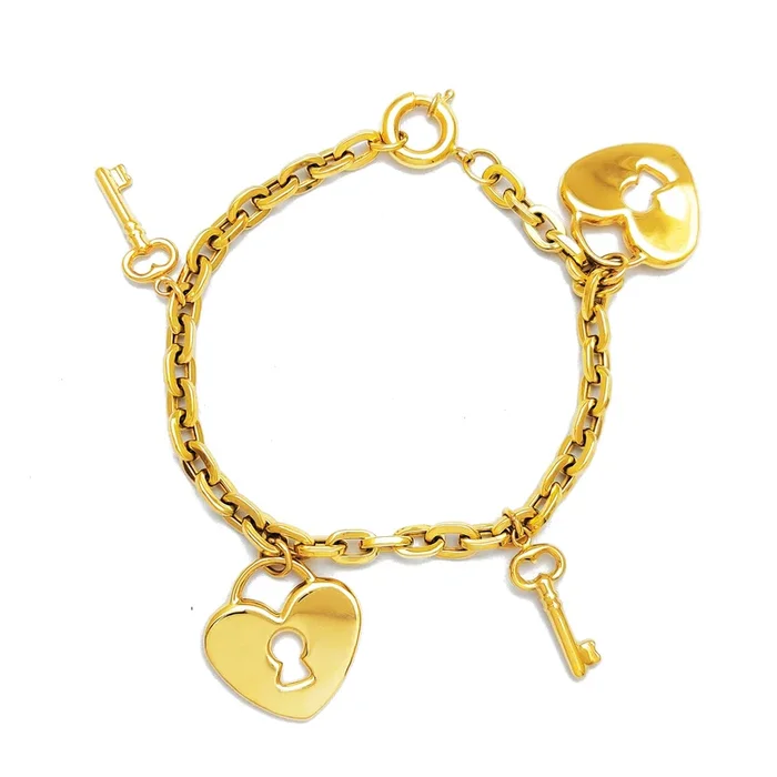 Plain Love Lock & Key Bracelet (14K).