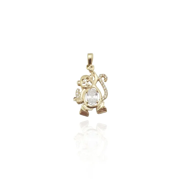 Playful Monkey CZ Pendant (14K)