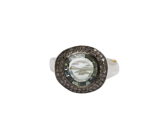 Prasiolite and Cognac Diamond Grace Ring