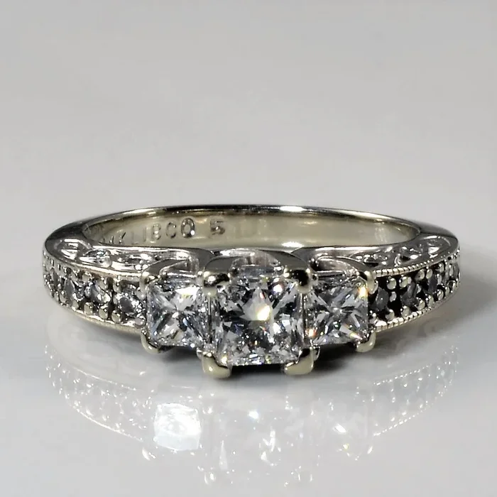 Princess Three Stone Diamond Engagement Ring | 1.08ctw | SZ 5.75 |