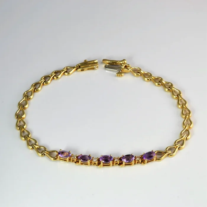 Prong Set Amethyst & Diamond Chain Bracelet | 0.90ctw, 0.05 ctw | 7.5”|
