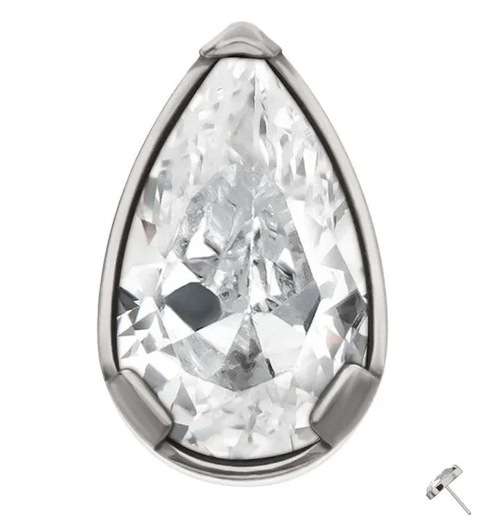 Prong Set Clear Teardrop CZ Titanium Threadless Top