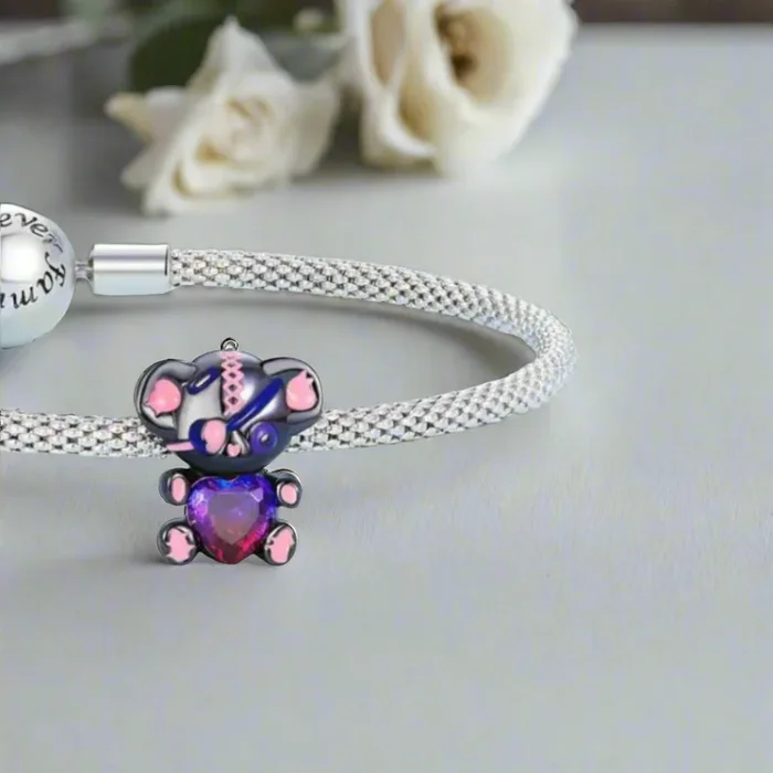 Punk Black Bear with Rainbow Heart Charm