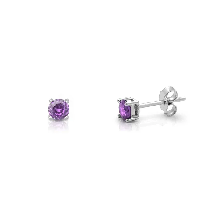 Purple Stone Stud Earrings (Silver)