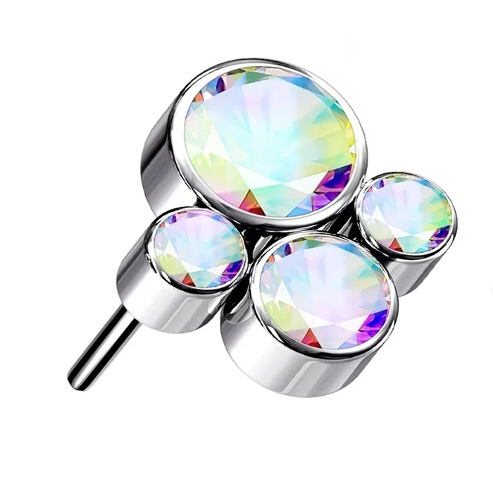 Quad Cluster Rainbow Aurora CZ Titanium Threadless Top