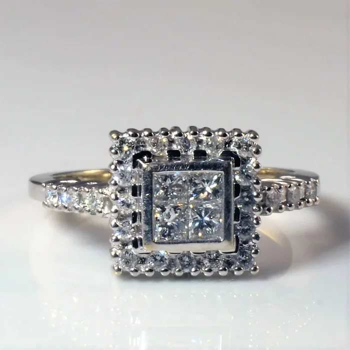 Quad Set Princess Halo Diamond Ring | 0.82ctw | SZ 5.5 |