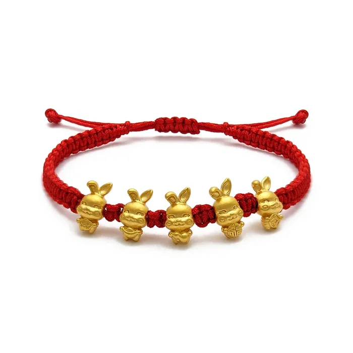 Rabbit Quintuplet Chinese Zodiac Red String Bracelet (24K)