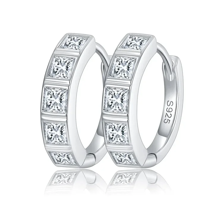 Real Silver Moissanite Hoop Earrings