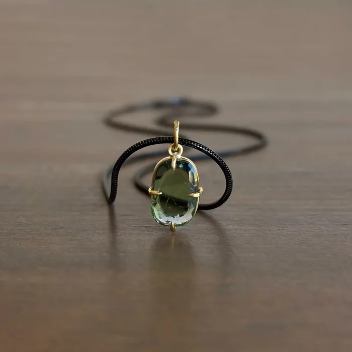 Rectangle Green Tourmaline Solitaire Pendant