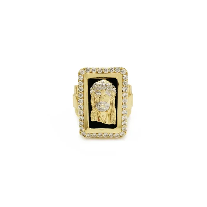 Rectangle Halo Jesus Head Presidential Ring (14K)