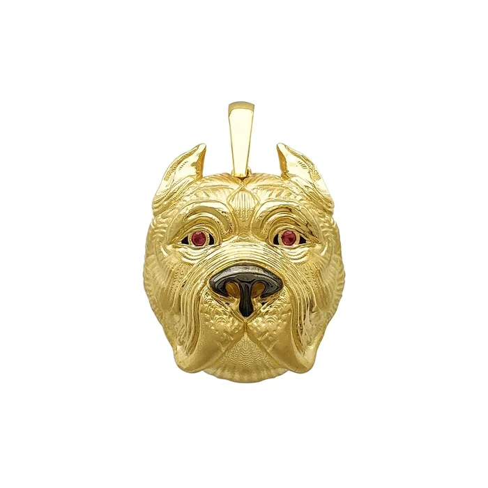 Red-Eyes Glossy Matte Bulldog Head Pendant (14K)