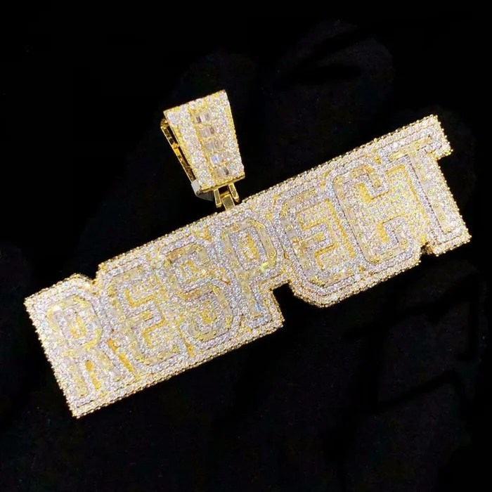 RESPECT Baguette Plaque VVS CZ Hip Hop Iced Out Pendant