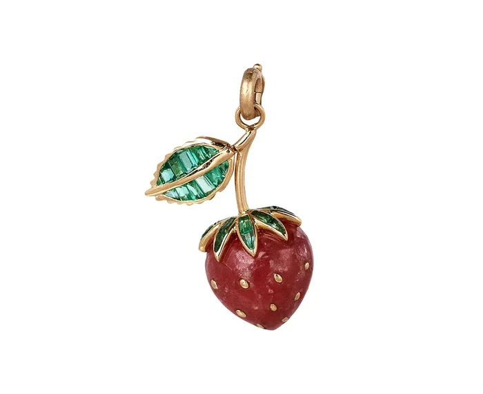 Rhodochrosite Strawberry and Emerald Leaf Charm ONLY