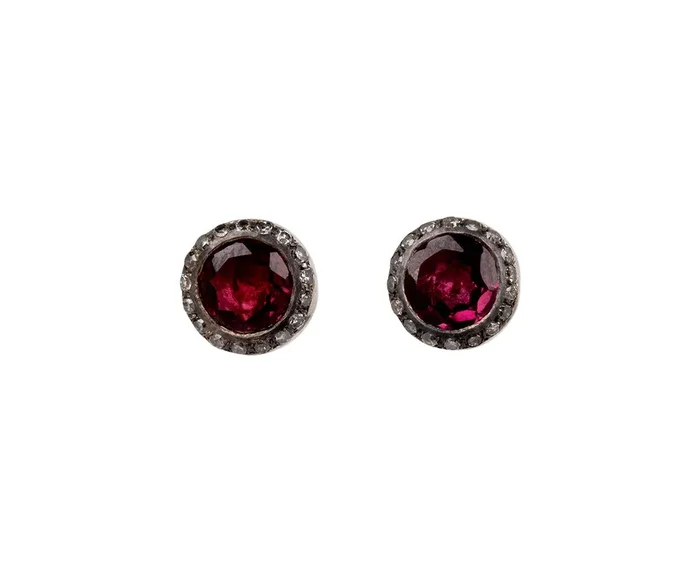 Rhodolite and Grey Diamond Bo Belquis Stud Earrings