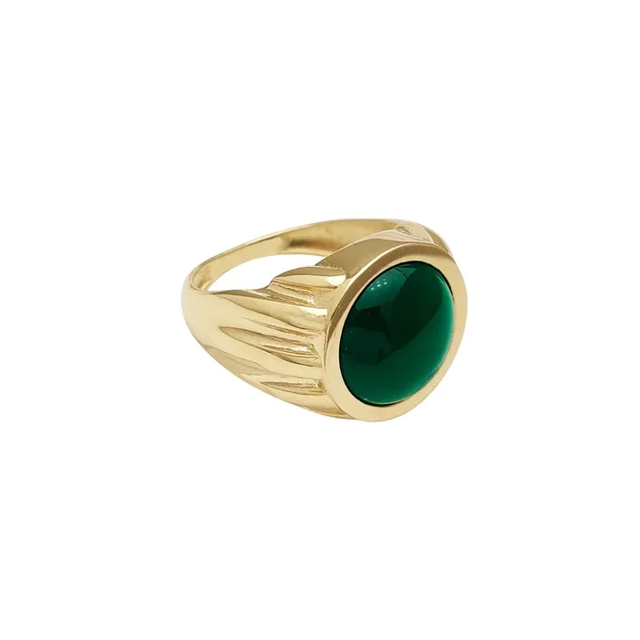 Ridged Round Jade Men’s Ring (14K)