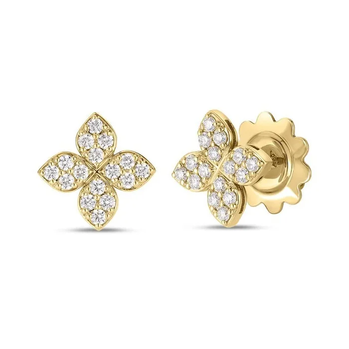 Roberto Coin 18k Yellow Gold Love in Verona Diamond Flower Stud Earrings