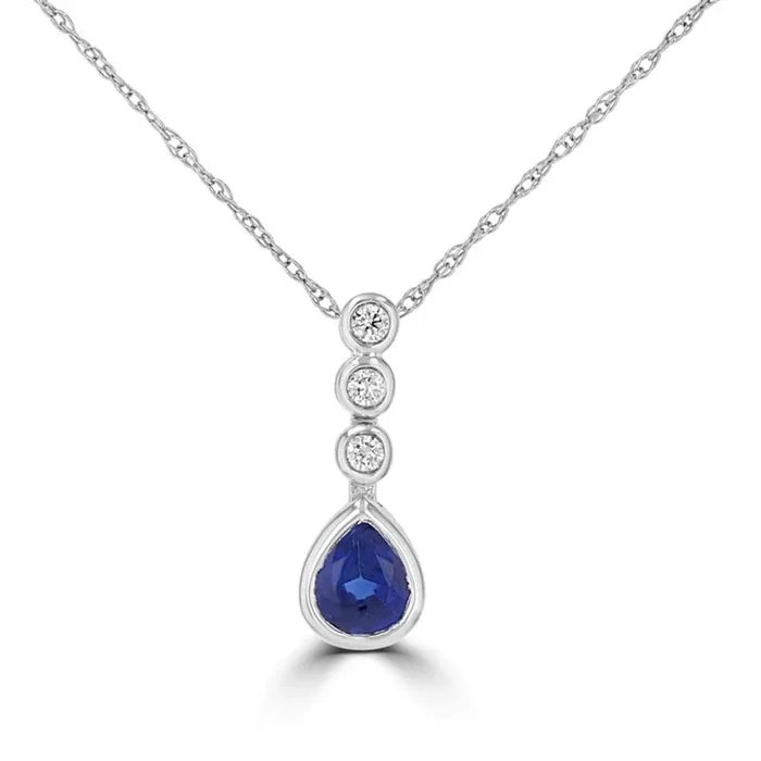 Rolland’s Designs 14K White Gold Diamond & Sapphire Pendant