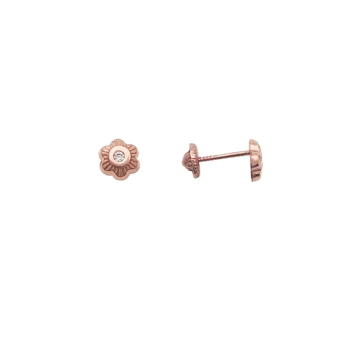 Rose Flower CZ Stud Earrings (14K)