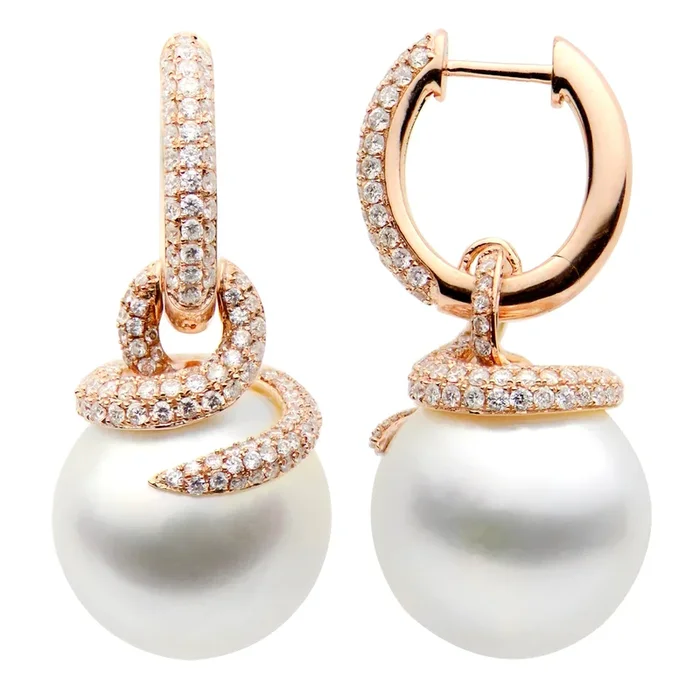 Rose gold diamond and pearl earrings (SKU E080)