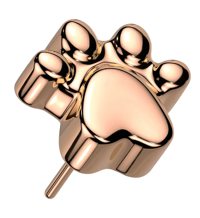 Rose Gold PVD Paw Print Threadless Titanium Top