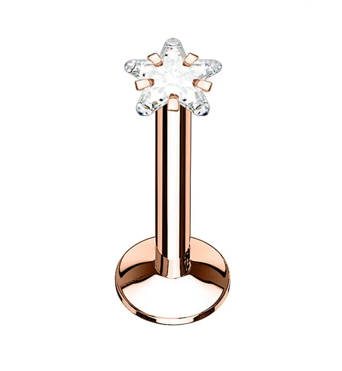 Rose Gold PVD Star CZ Prong Internally Threaded Labret
