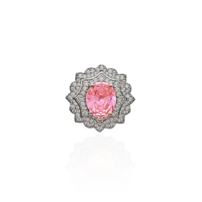 Rosy Bloom Cocktail Ring (Silver)