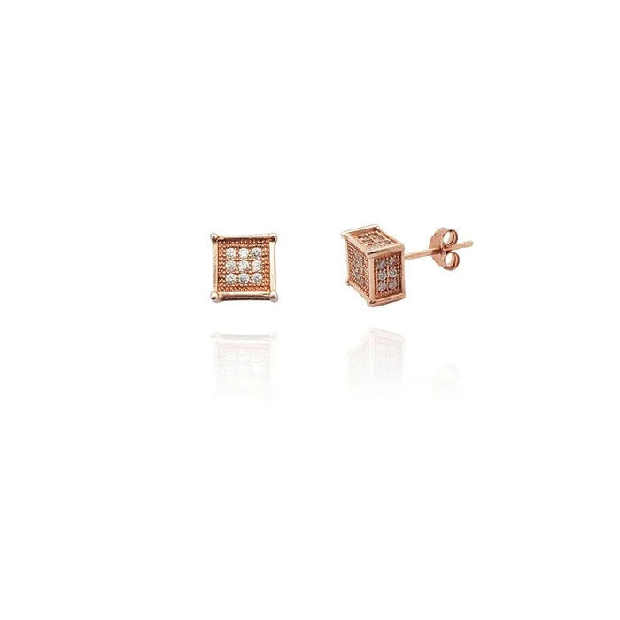 Rosy Ice Cube Stud Earrings (Silver)