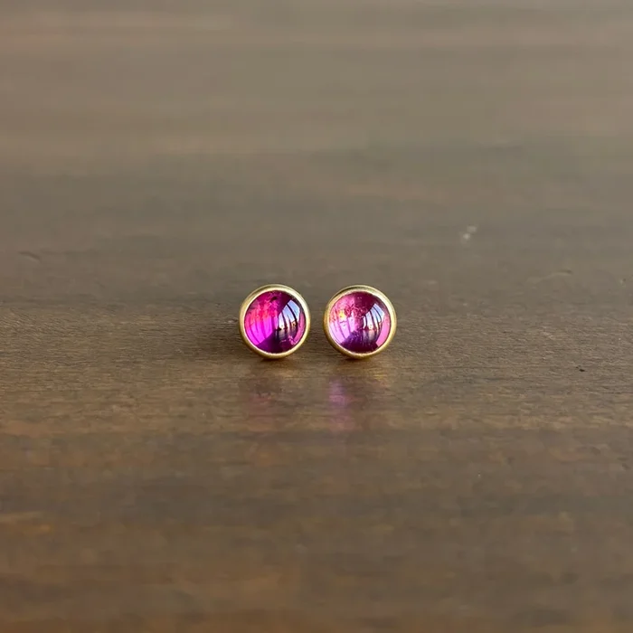 Round Pink Tourmaline Cabochon Stud Earrings