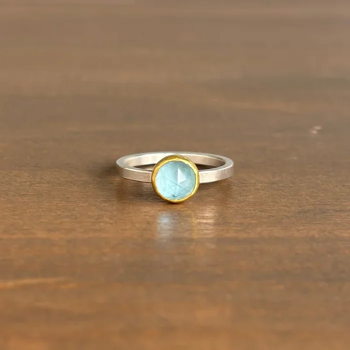 Round Rose Cut Aquamarine Ring