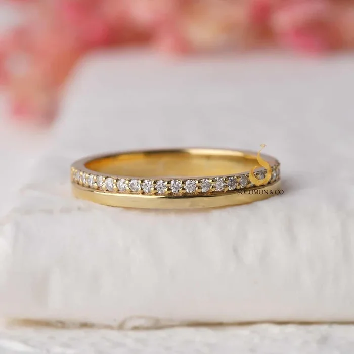 Round Shape Wide Half Eternity Pave Wedding Ring