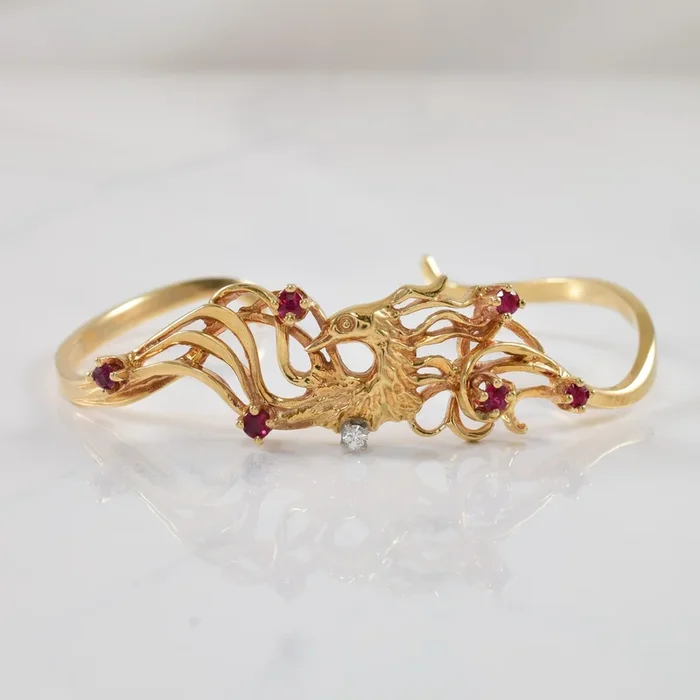 Ruby & Diamond Phoenix Cuff Bracelet | 0.30ctw, 0.03ctw | 6″ |