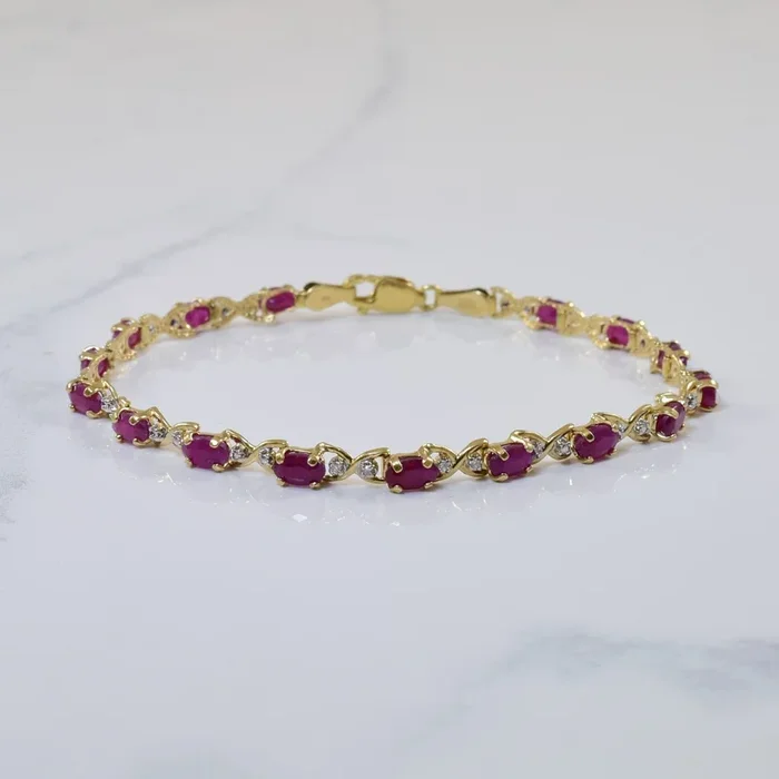 Ruby & Diamond Tennis Bracelet | 4.00ctw, 0.02ctw | 7″ |
