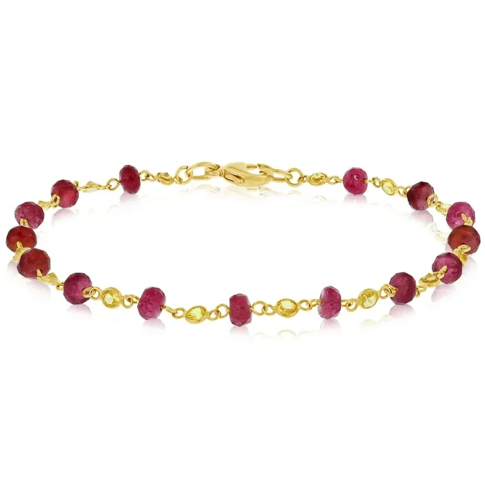 Ruby & Yellow Sapphire Station Bead Bracelet