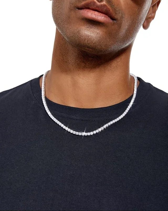 S925 Moissanite Diamond Tennis Chain Necklace in White Gold – 4mm