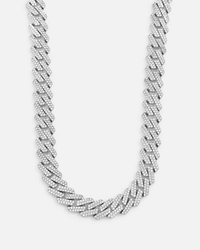 Saint Morta 18″ 14mm Iced Interlink Chain Iced White Gold