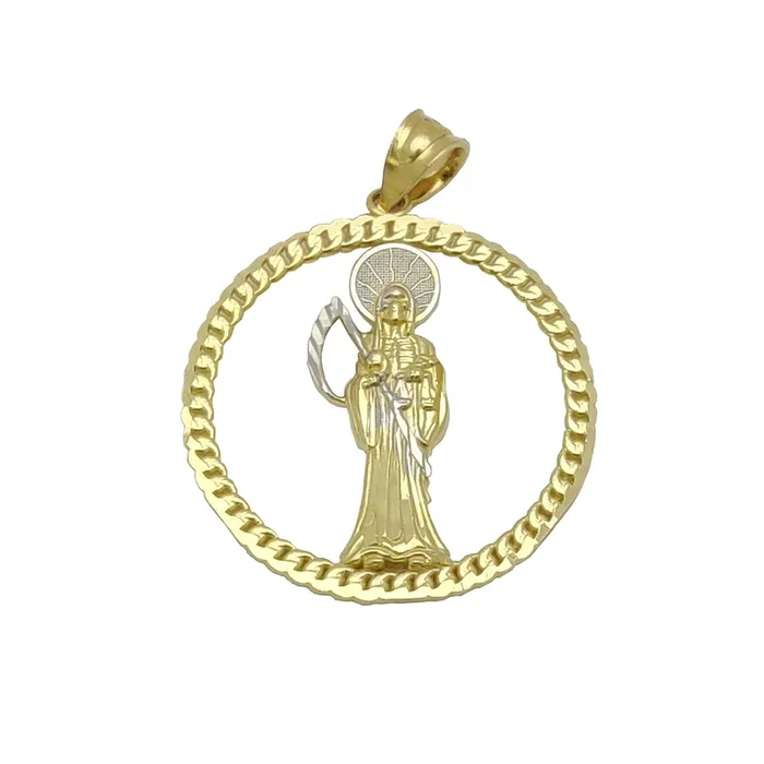 Santa Muerte Cuban Link Frame Pendant (14K).