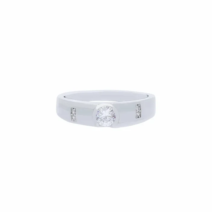 Semi Bezel CZ Band Ring (Silver)