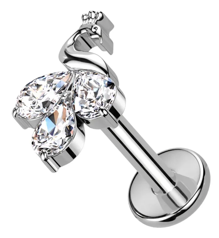 Sepal Peacock Clear CZ Internally Threaded Titanium Labret