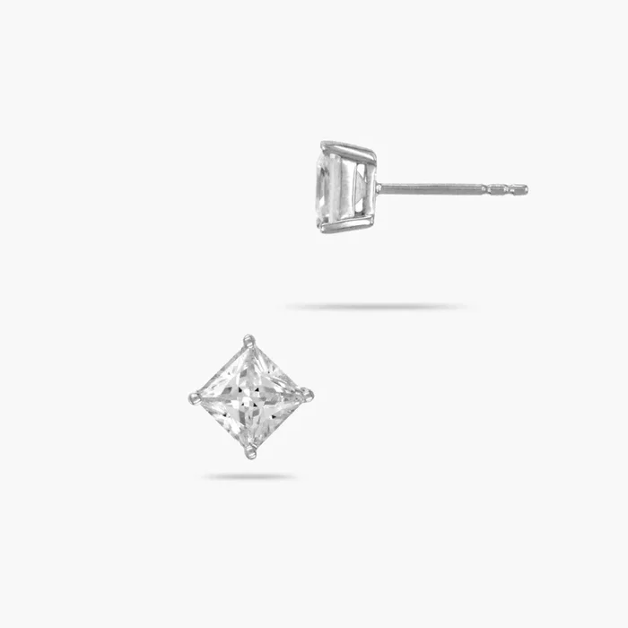 Silver 8mm Cubic Zirconia Square Solitaire Stud Earrings