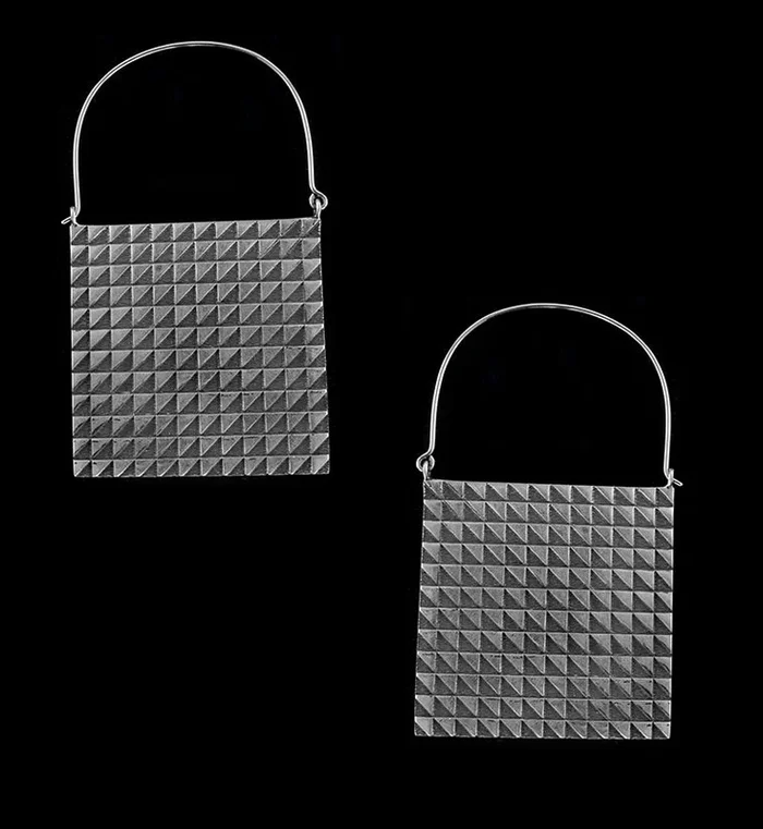 Silver Chequer Titanium Hangers – Earrings