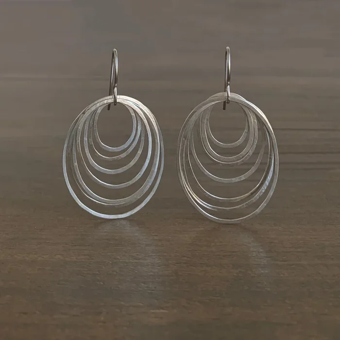 Silver Oval Ripple Earrings